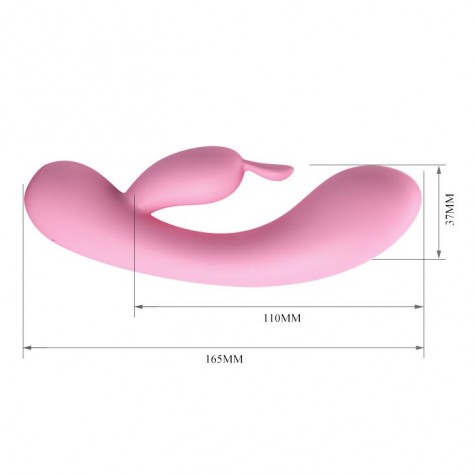 Нежно-розовый вибратор Hugo с клиторальным отростком - 16,5 см.